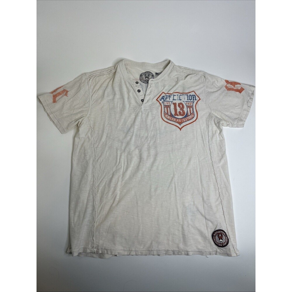 Affliction Men’s American Customs Henley Shirt Short Sleeve XXL Cream